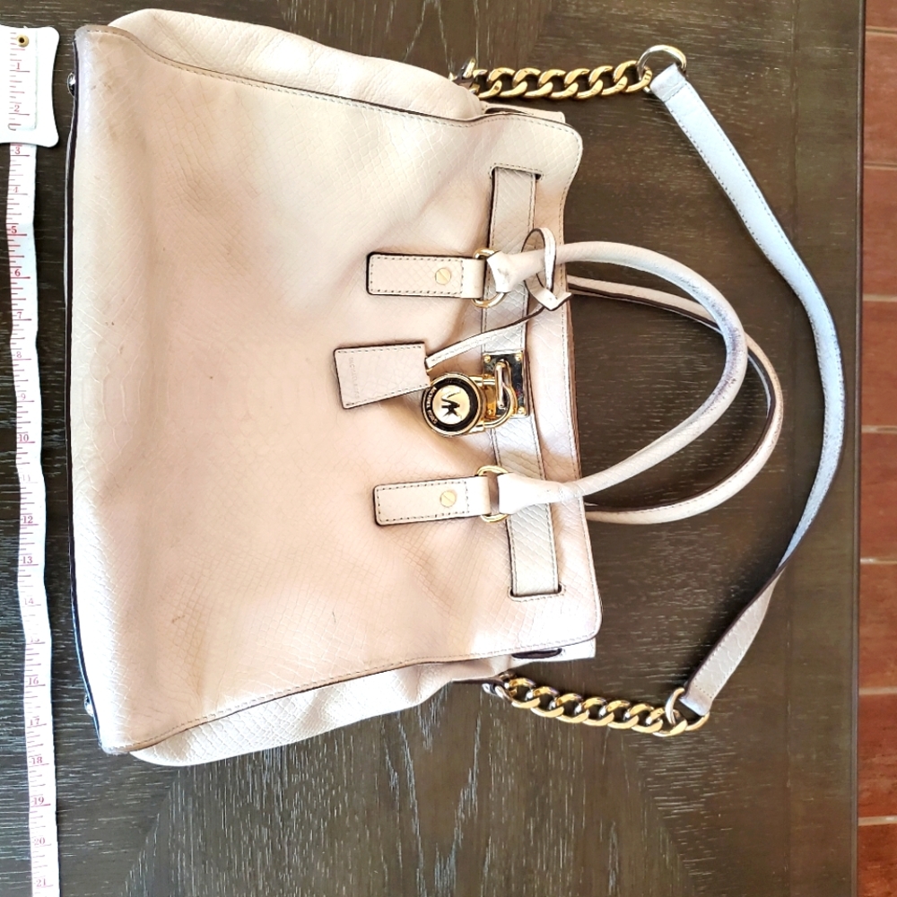 Micheal Kors Light Cream Leather Satchel with Shoulder Strap